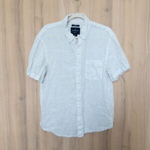 Daniel Hechter Mens Linen Button Down Shirt L White Short Sleeve Preppy Coastal